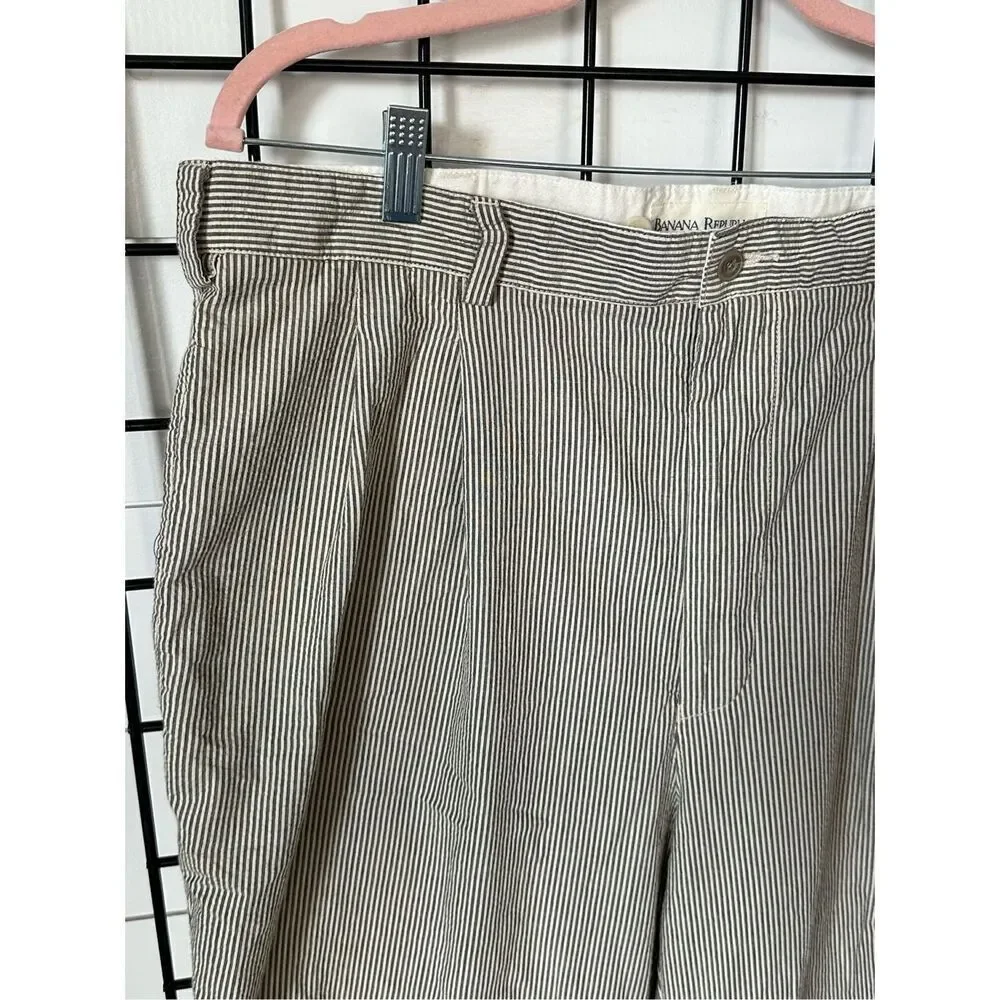 Banana Republic Dress Pants Mens 38 Long Grey Striped Pleated Cuffed Vintage Sus